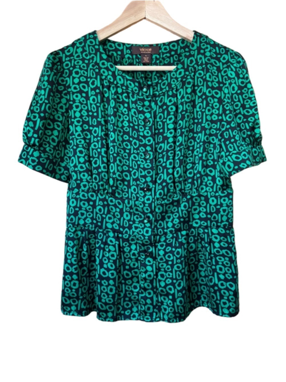 Victor Alfaro Jewel Rhapsody Elegant Emerald Green Silk Peplum Blouse size 4